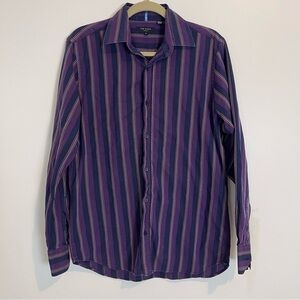 TED BAKER Men Long Sleeve Casual Formal button up Striped Shirt Size 2 S purple